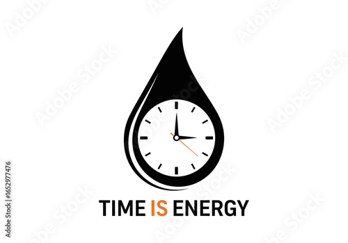Time is energy concept with clock inside a water drop isolated on white background