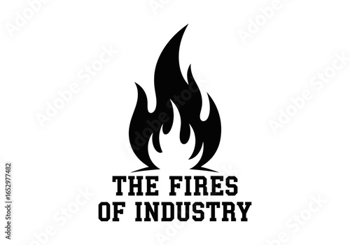 The fires of industry text with flame graphic isolated on white background