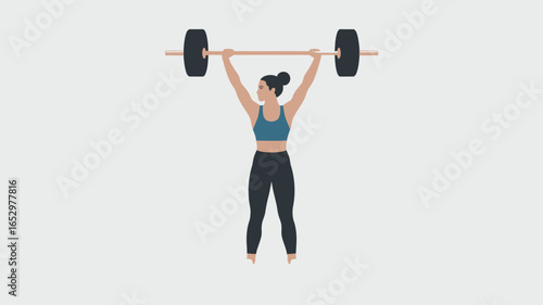 A strong woman confidently lifting a barbell overhead, embodying empowerment and the essence of physical strength while promoting fitness and a healthy lifestyle for all.