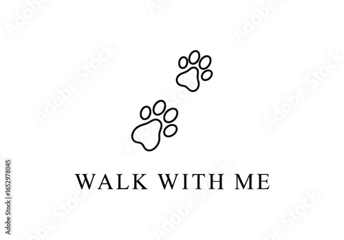 Walk with me text with paw print isolated on white background