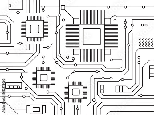 Circuit board texture for banner or poster. Abstract technology background. Electronic motherboard connection and lines. Vector illustration