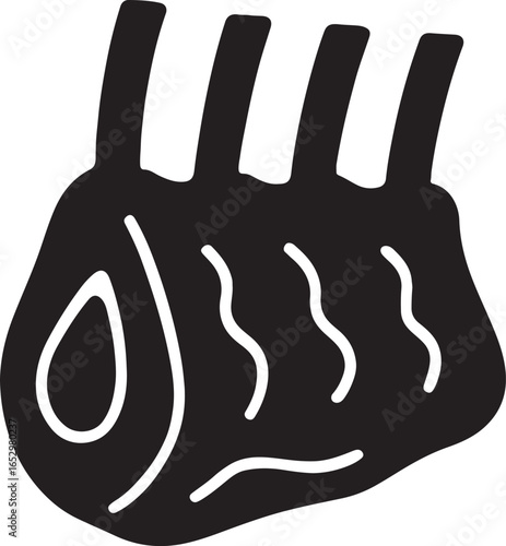 Silhouette of roasted pork ribs, cooked and savory, simple black icon for food and culinary design.