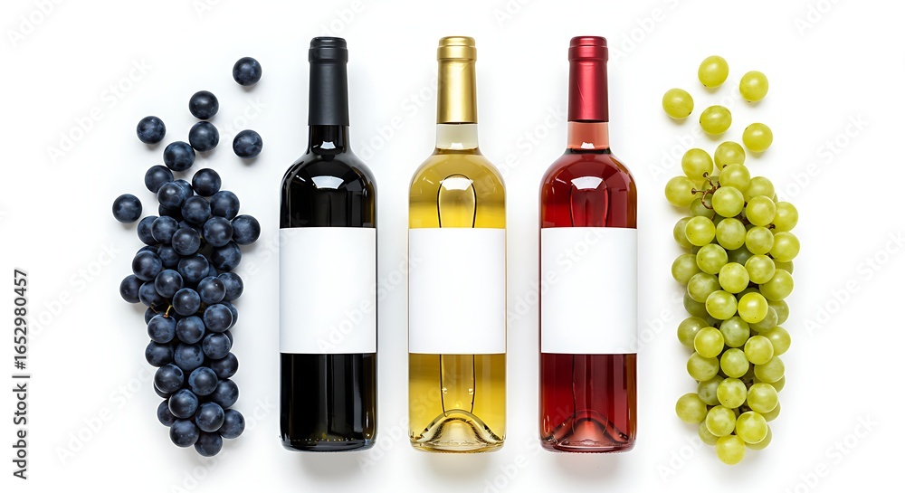 Obraz premium Red, white, and rosé wines in bottles with blank labels, ready for a brand.