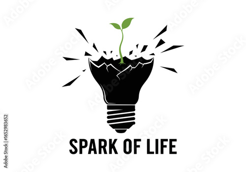 Broken lightbulb with a plant sprout, symbolizing new life and ideas isolated on white background