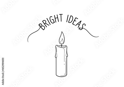 Handdrawn candle with text bright ideas isolated on white background