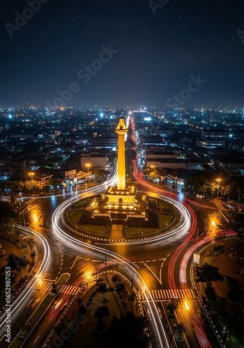 Night View of Monas Monument, Jakarta, Indonesia.