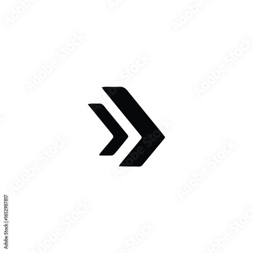 A minimalist black and white graphic featuring two overlapping directional arrows.