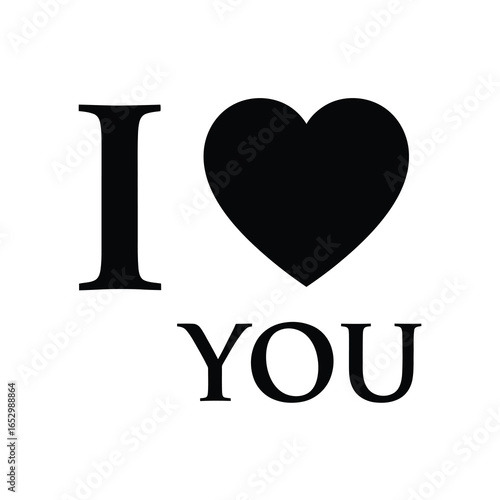 I love you text with heart symbol, a simple and romantic message for valentines day isolated on white background