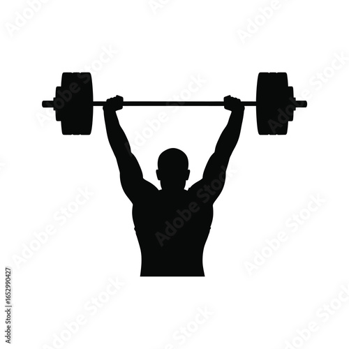 Silhouette of weightlifter lifting barbell isolated on white background, representing strength, fitness, and bodybuilding for sports and exercise themes