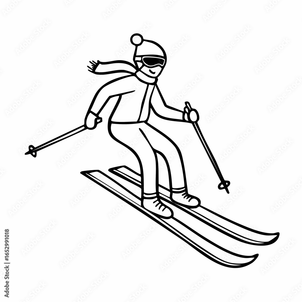 Fototapeta premium Icône crayonnée de ski alpin