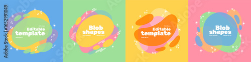 Abstract backgrounds. Color graphic shapes, liquid modern wave or summer fluid flow pattern. Dynamic splash. Blob forms design template. Decorative multilayer liquid spots. Vector design