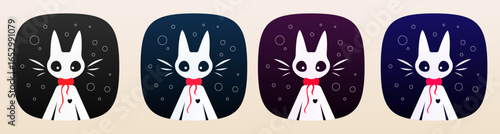 Set of love cat icons. Cosmic love cat icons. Cat love app icons