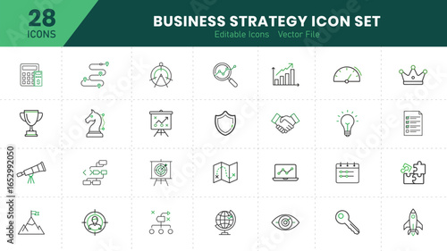  A comprehensive business strategy icon set, perfect for presentations, websites, and marketing materials. Each icon is designed with precision and attention to detail.
