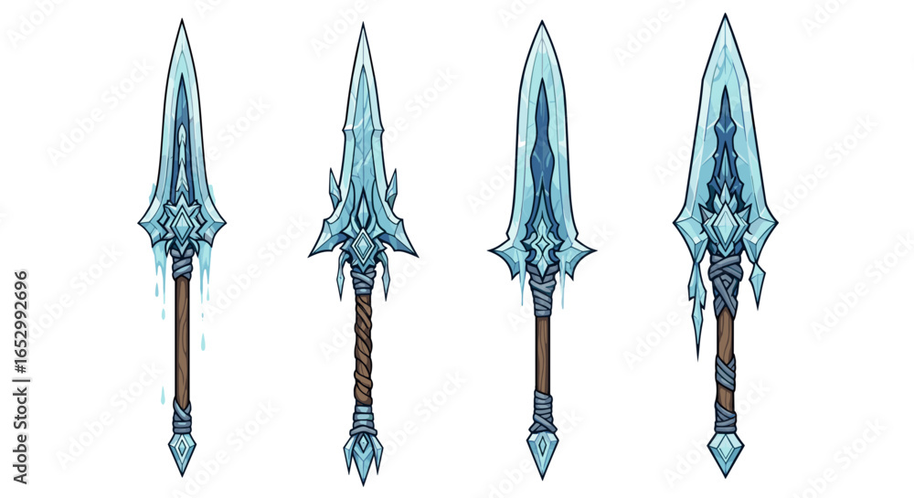 Fototapeta premium Four Fantasy Ice Spears on a Clean White Background