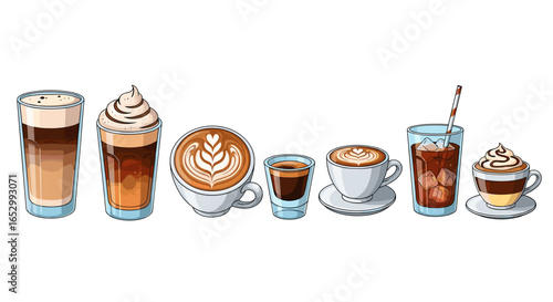Delicious array of various coffee drinks for a delightful break.