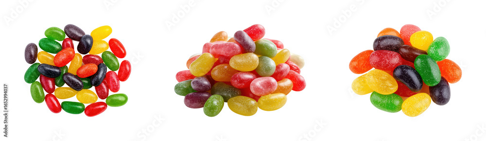 Vibrant jellybeans display sweet treats food setup, isolated on transparent background, png set Vibrant jellybeans display sweet treats food setup, isolated on transparent background, png set