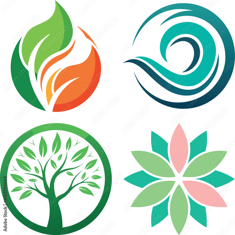 Fototapeta premium Natural Iconic Logo Collection – Minimalist Eco Symbol Set