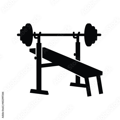Silhouette of a bench press machine for weightlifting and strength training isolated on white background