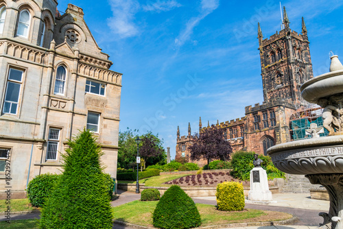 The 15th Century St Peter's Collegiate church and fountain in Wolverhampton, UK