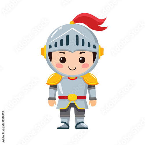 Cartoon Knight A Cheerful Warrior in Shining Armor with a Red Plume, Ready for Adventure