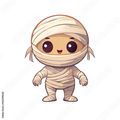 Adorable Little Mummified Creature Illustration for Spooky Season and Child-Friendly Designs