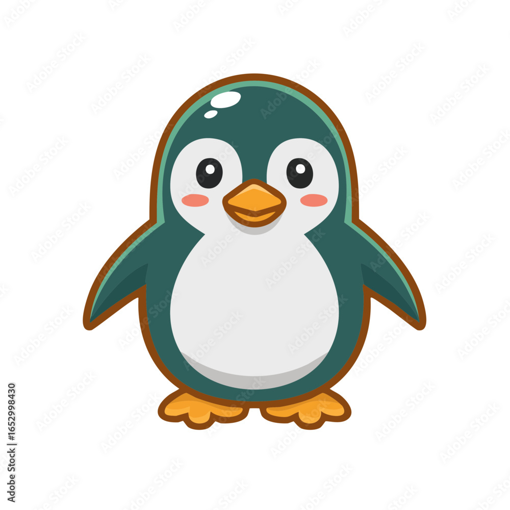 Obraz premium Adorable cartoon penguin illustration, a charming and friendly arctic bird character with a sweet expression and simple design.