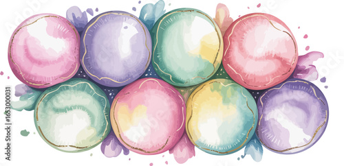 A vibrant group of hand-painted Easter eggs with a diverse palette of colors sits on a clean white background