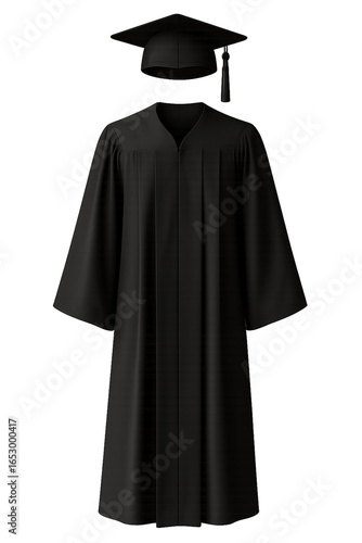 Elegant black graduation gown and cap for academic ceremonies and commencement