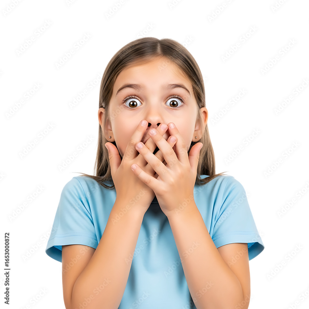 Surprised Girl with Hands on Face on White Surprised Girl with Hands on Face on White