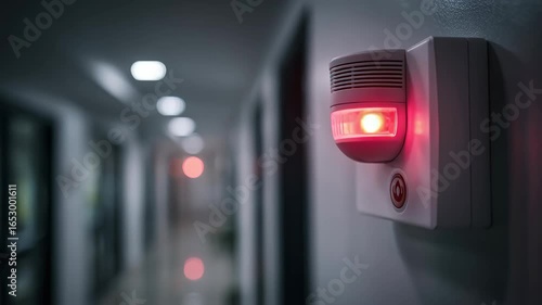Emergency signal: Red light flashes on the wall, alerting to danger, in a hospital hallway.