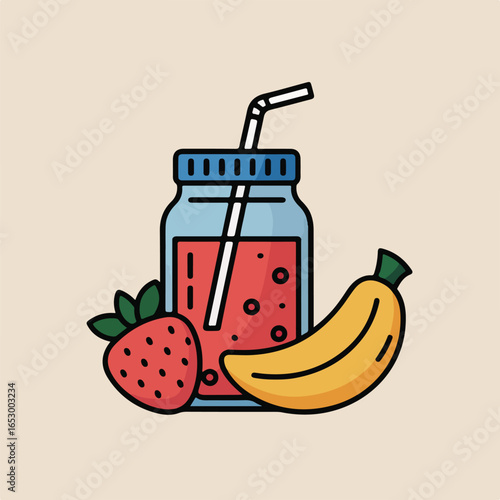 Set of fruit juices with glasses and fresh fruits illustration