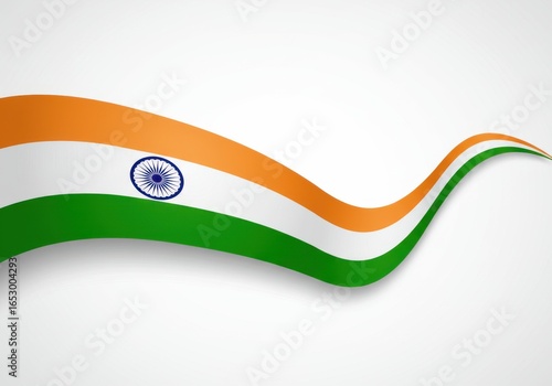 Waving indian national flag with saffron, white, and green colors on white background