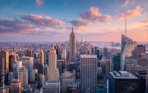 Manhattan Cityscape Panorama with Skyscrapers and Streets.Generative AI