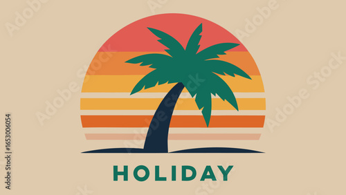Wallpaper Mural Vintage Style Palm Tree and Sunset Graphic with Text Holiday vacation summer transparency background Torontodigital.ca