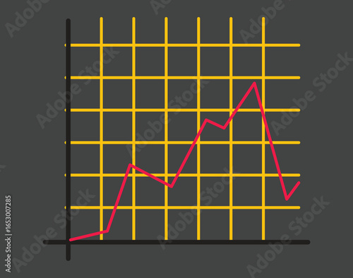 Red line graph showing growth and decline on a chart