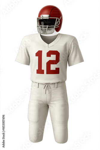 Vintage American Football Uniform with Red Helmet and Number Twelve Jersey