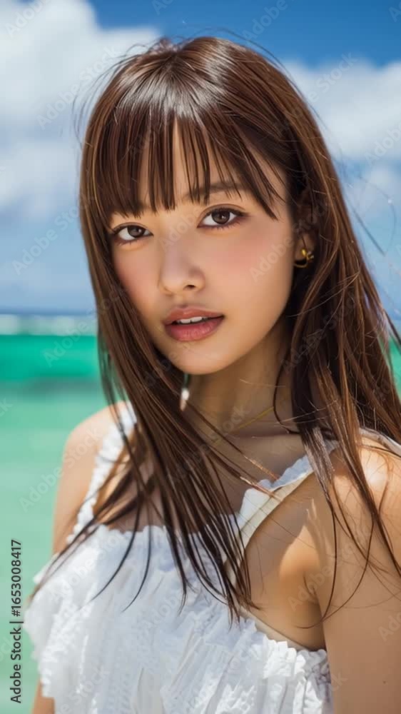 海の背景と美女のポートレート 海の背景と美女のポートレート