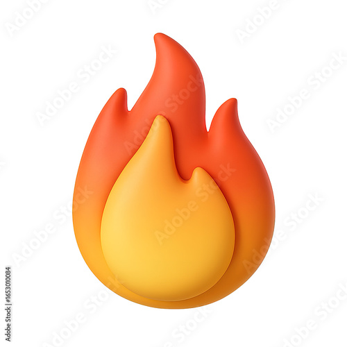 3D Fire Emoji Icon Against White Background