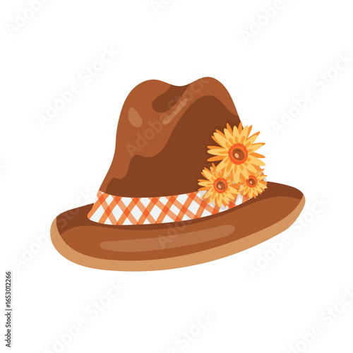Alpine hat, Oktoberfest. Flat vector clipart, illustration with isolated background.
