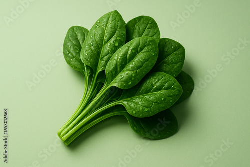 Realistic illustration of a bunch of fresh green spinach, looking very healthy and appetizing.