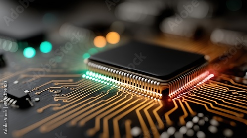 Colorful-Lit Microchip: Tech Breakthrough on Circuit Board