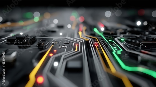 Glowing Circuit Paths: Futuristic Tech Hardware Design
