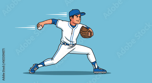 Dynamic Baseball Pitcher in Action, Captured in a Vivid Illustration