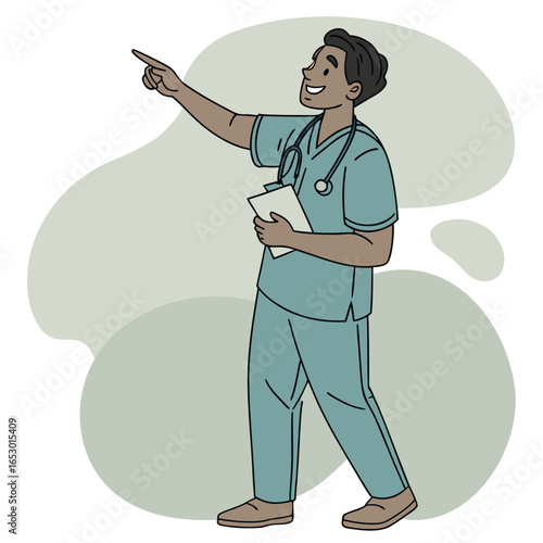 Cheerful Cartoon Nurse Gesturing Positively Toward Something Interesting With Enthusiasm and Dedication To Patient Care