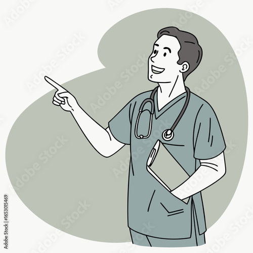 Cheerful Cartoon Nurse Gesturing Positively Toward Something Interesting With Enthusiasm and Dedication To Patient Care