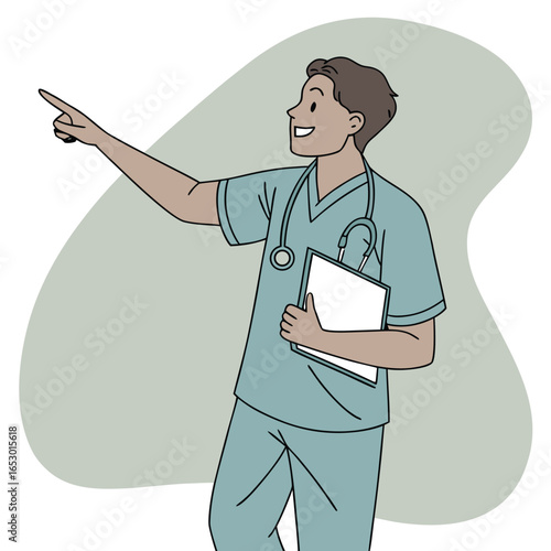 Cheerful Cartoon Nurse Gesturing Positively Toward Something Interesting With Enthusiasm and Dedication To Patient Care