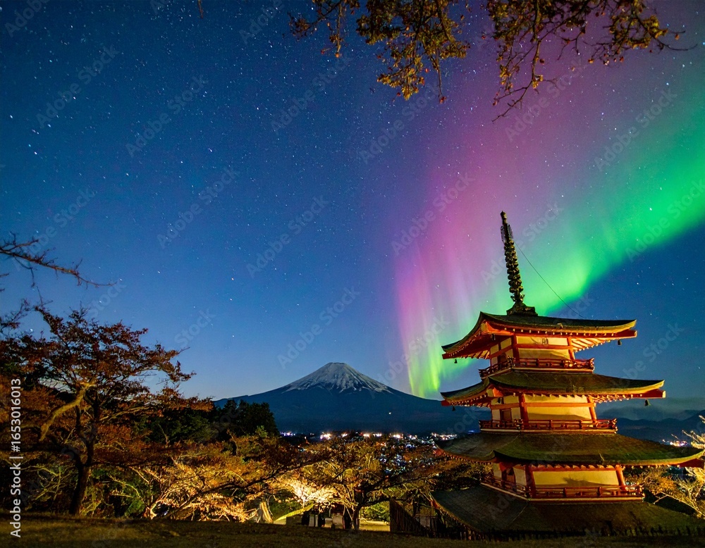 Naklejka premium Temple Japan In Night Scene