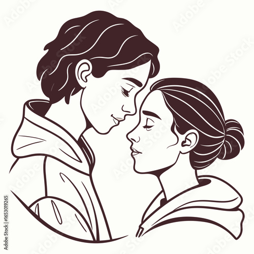 A loving couple shares an intimate moment, expressing affection, tenderness, and connection isolated on white background