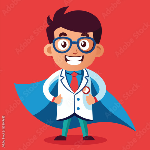 Enthusiastic Cartoon Doctor or Nurse with Cape Depicted. A Cheerful Representation of Healthcare