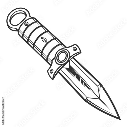 Illustration of a knife isolated on white background, a sharpedged tool or weapon with a blade and handle for cutting or stabbing